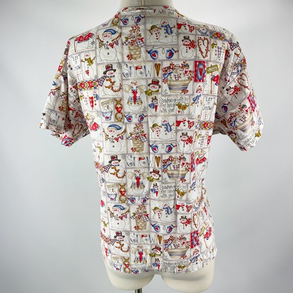 Peaches Small Christmas Snowman Scrub Top Holiday - Picture 4 of 7